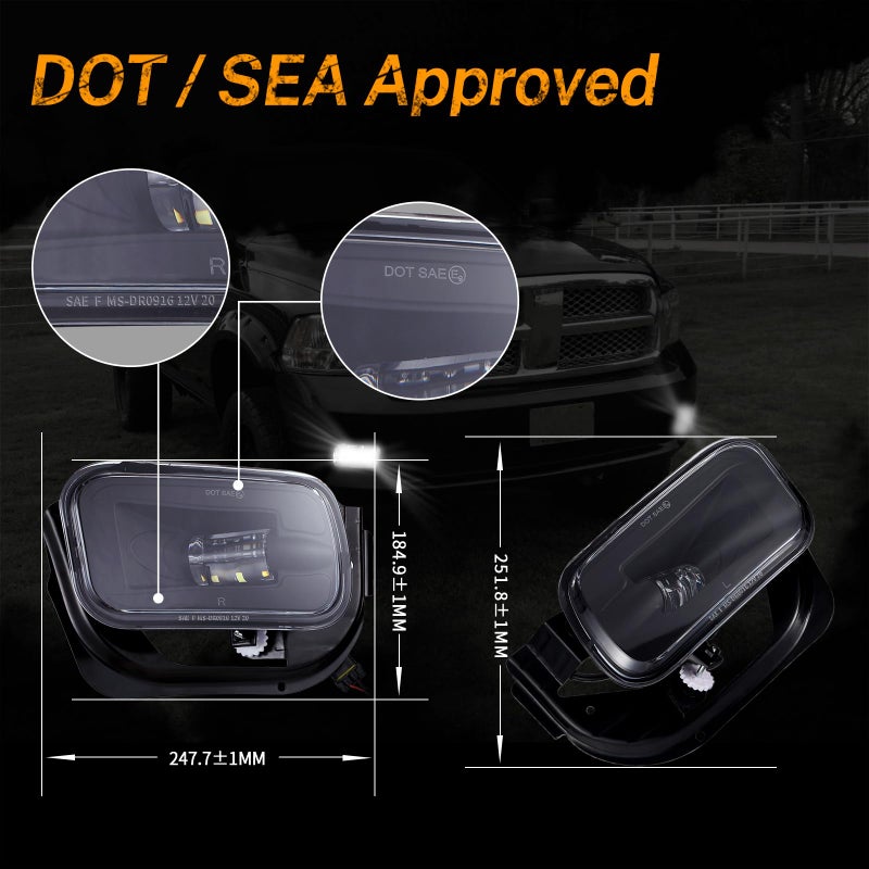BICYACO LED Fog Lights Assembly with Mounting Brackets for 2009-2012 Dodge Ram 1500, 2010-2018 Ram 2500 3500 Pickup Truck, Front Bumper Driving Lamps Replacement, IP67 Waterproof, Black (1 Pair) - Image 2